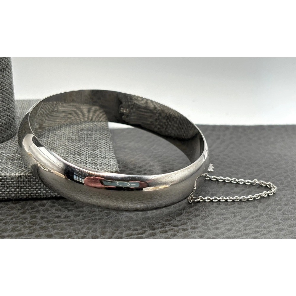 Vintage Sterling Silver Rhodium Plated Bangle Bracelet Safety Chain 925 7.5"